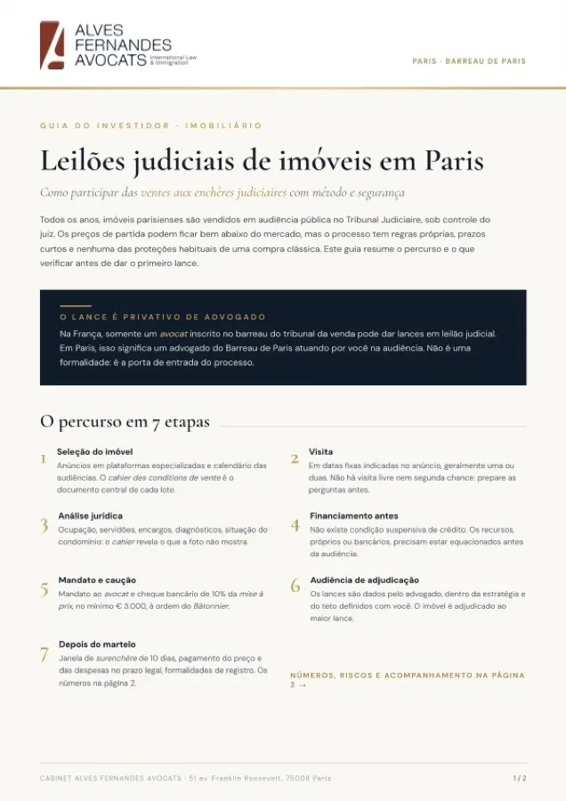 Capa do guia Leilões judiciais de imóveis em Paris